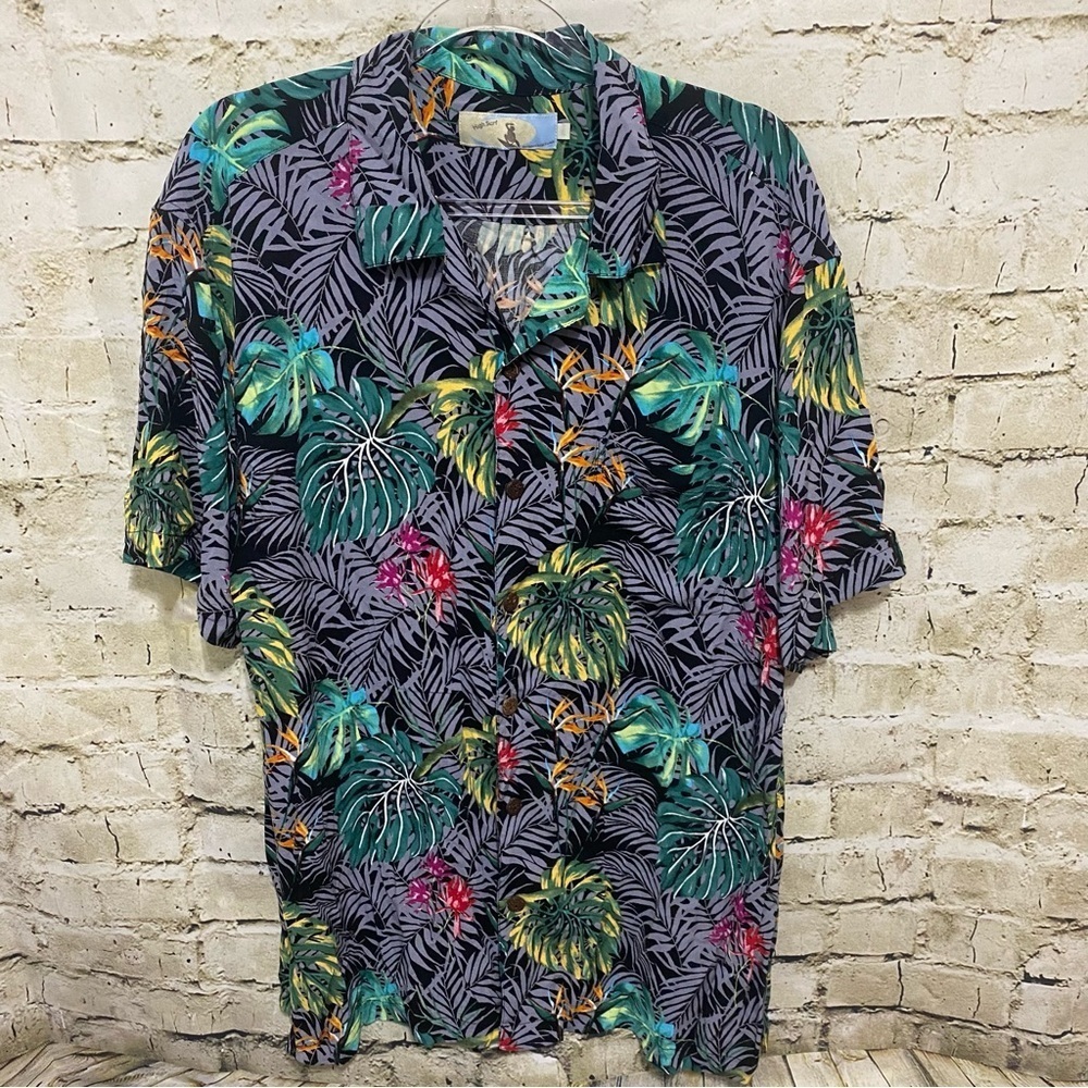 High Surf Gray Colorful Floral Hawaiian Print Vacation Button Up Shirt